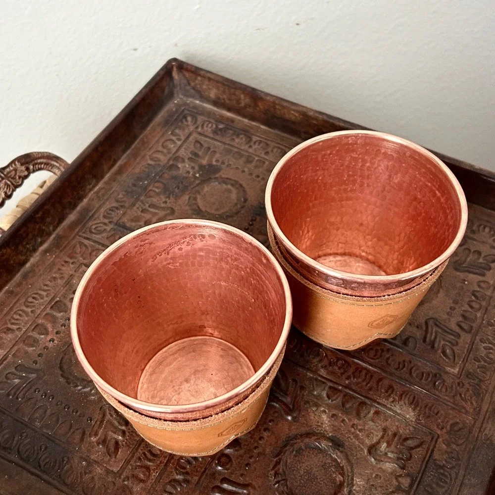 Son of a Sailor x Sertodo Copper Hammered Tumblers with Leather Sleeves Set of 2